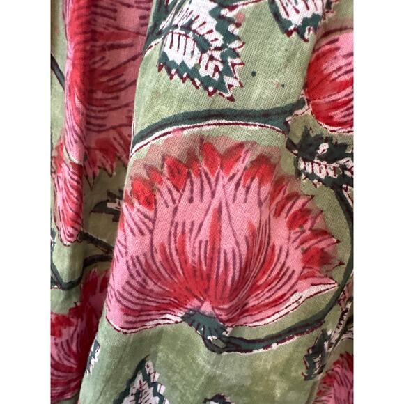 All Things Mochi Red Green Floral Cotton Tie Back Shift Dress Size XL - Picture 8 of 14